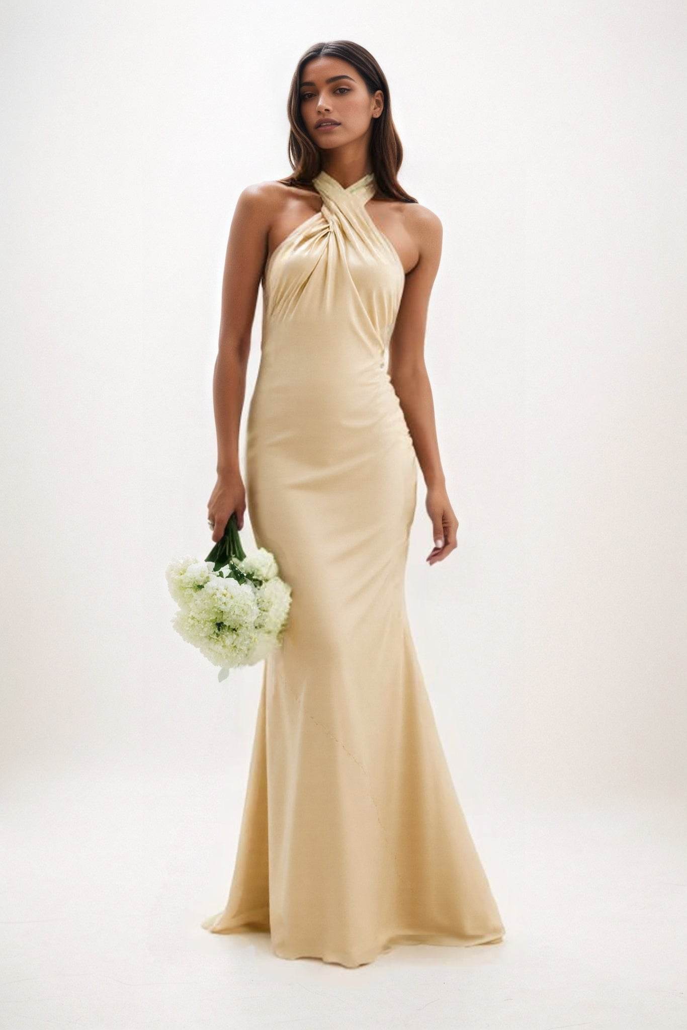 Sheath-Column Maxi Luxe Satin Bridesmaid Dress CB0837 - COCOMELODY